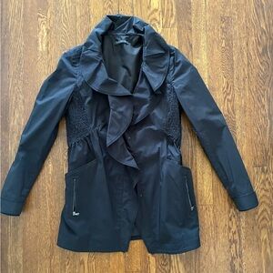 Elie Tahari Black Ruffle-Front Trench Coat